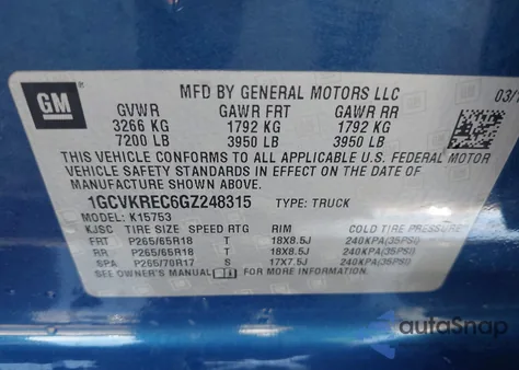 2016 Chevrolet Silverado 1500 1Lt from USA, damaged, VIN 1GCVKREC6GZ248315